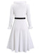 [Plus-Size] White 1940s Fur Collar V-Neck Belted Dress