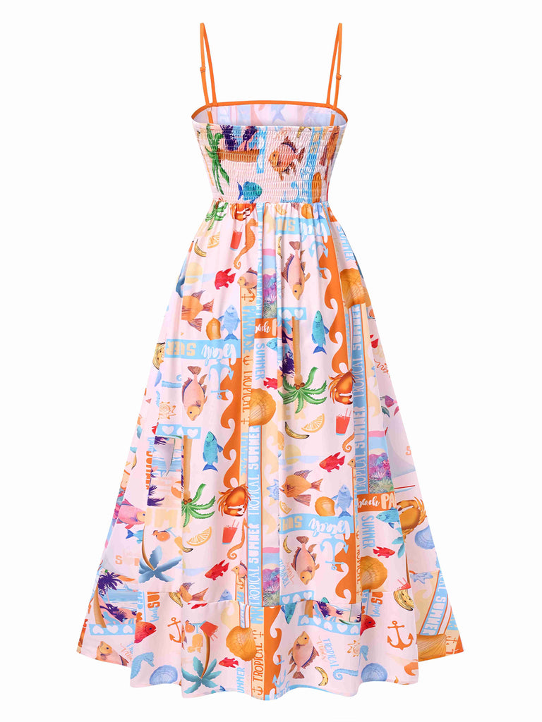 Multicolor 1970s Ocean Live Suspender Maxi Dress