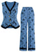 2PCS 1940s Floral Hem V-Neck Vest & Pants