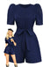 Navy Blue 1980s Belted Solid Romper