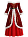 Red 1930s Christmas Velvet Faux Fur Trim Dress