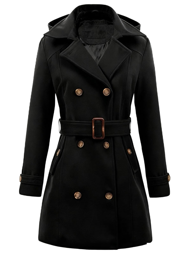 1970s Double-Breasted Faux Wool Hood Coat