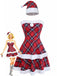Red 1960s Plaid Strapless Patchwork Dress Set