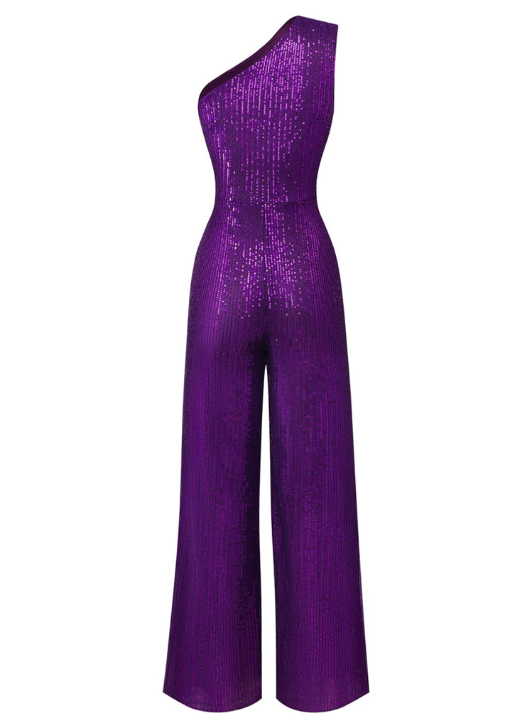 Purple 1970s  Sequin One-Shoulder Jumpsuit