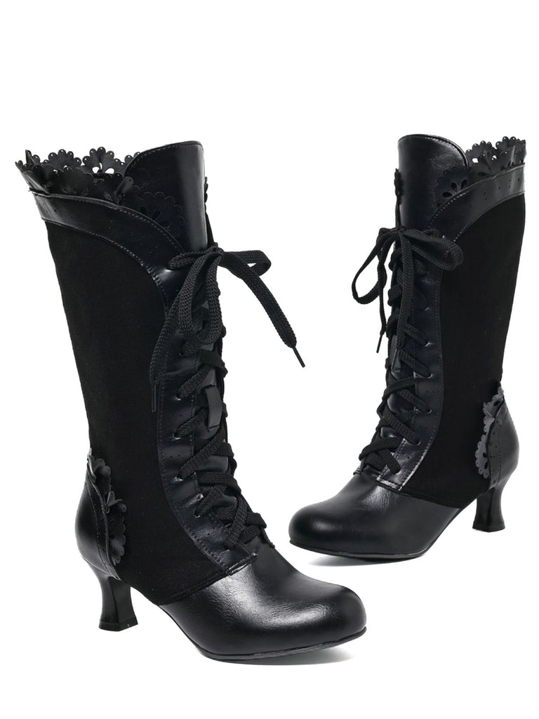 Vintage Lace-Up Solid Mid-Heel Brogue Ankle Boots