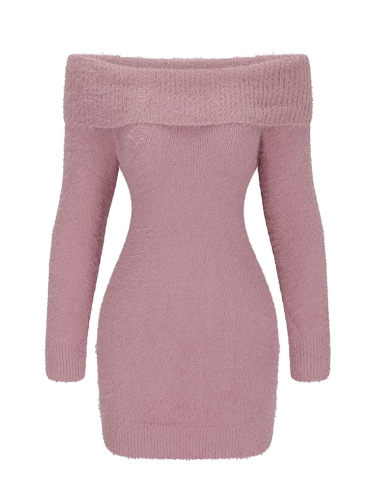 1980s Off-Shoulder Mohair Long Sleeves Dress