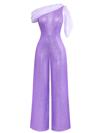 1930s One Shoulder Chiffon Sequined Jumpsuit