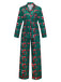 Green 1940s Christmas Print Pajama Set