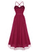Red 1930s Solid Mesh Spaghetti Straps Evening Dress