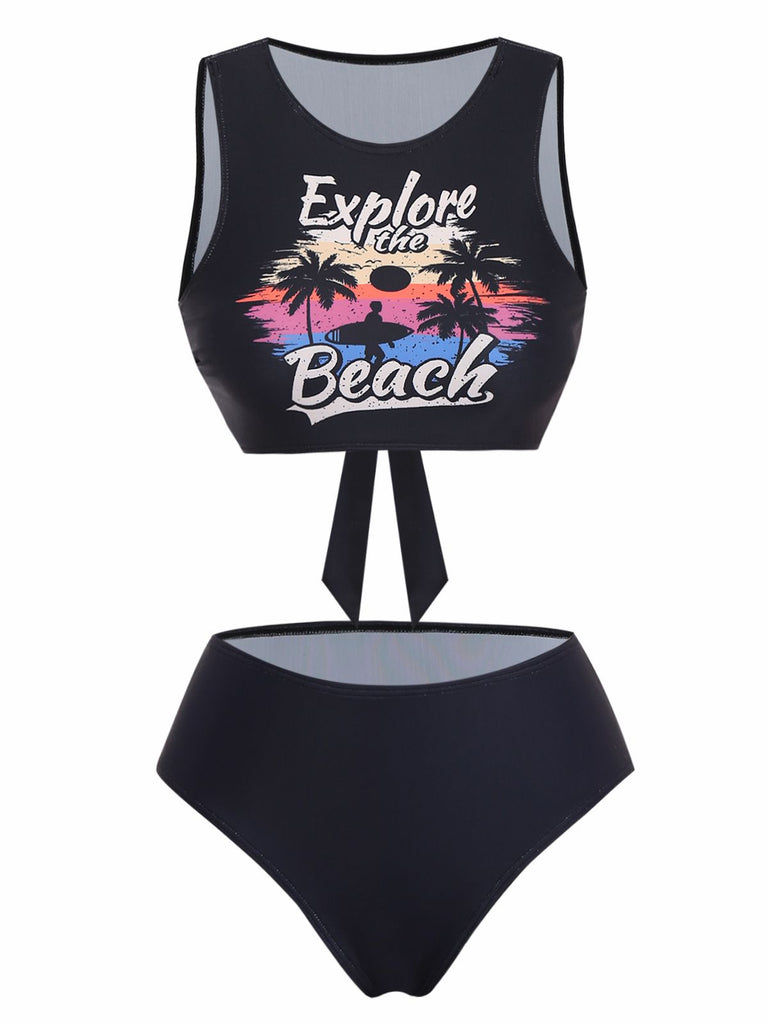 Black 1950s Explore The Beach Tankini Set