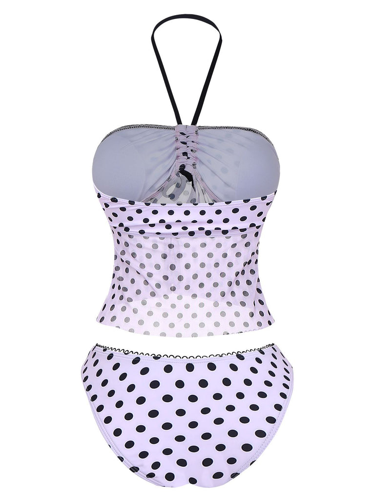 Pink 1950s Halter Polka Dot Bow Tankini Set