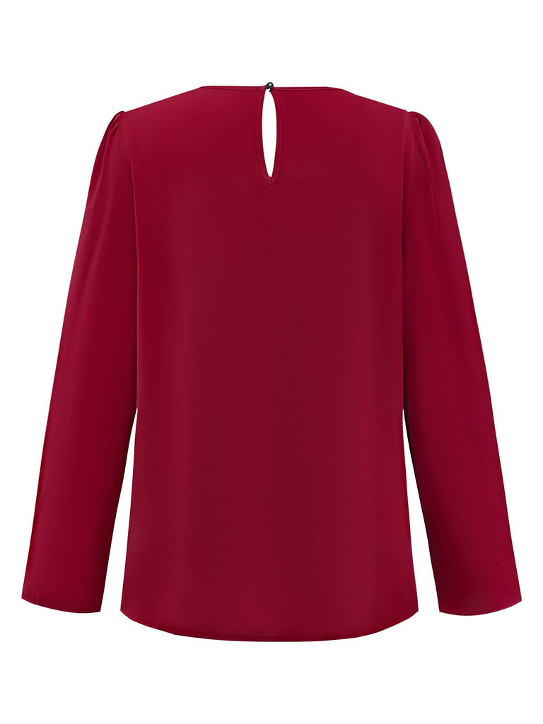 1960s Round Neck Solid Long Sleeve Blouse