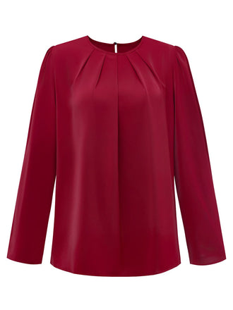 1960s Round Neck Solid Long Sleeve Blouse