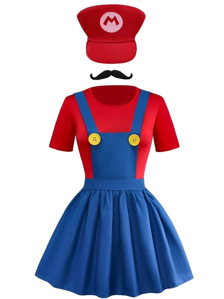 1970s Mario Suspender Dress Set with Hat