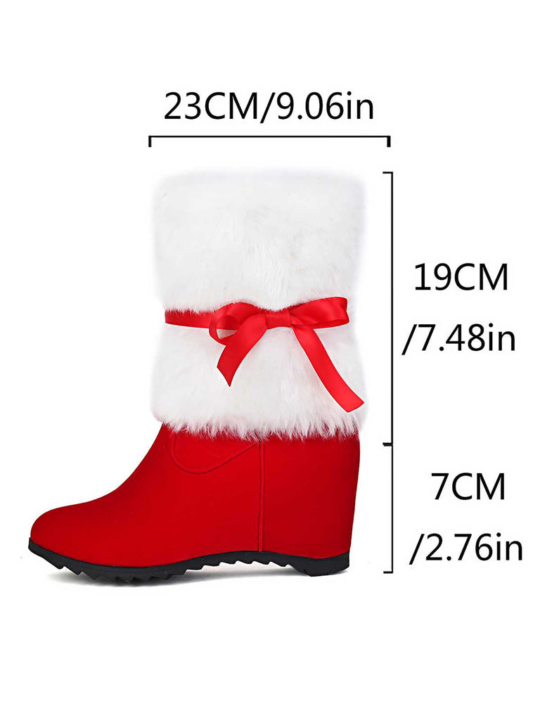 Christmas Patchwork Fur Bow Boots