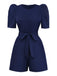 Navy Blue 1980s Belted Solid Romper
