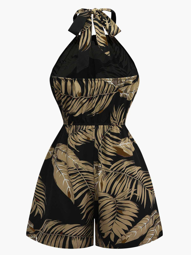 1950s Halter Tropical Palm-Leaf Romper