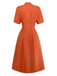 Orange 1940s V-Neck Brooch Button Solid Dress