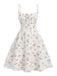 White 1950s Spaghetti Strap Floral A-Line Dress