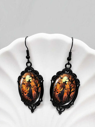 Gothic Witch Bats Skull Halloween Drop Earrings