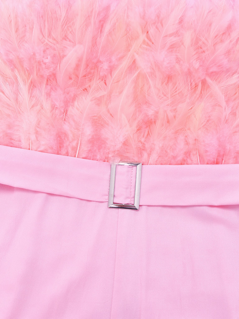 1970s Strapless Feather Solid Jumpsuit