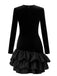 Black 1980s Asymmetric Layered Ruffle Hem Velvet Dress