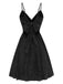 Black 1970s Boho Embroidered Floral Back-Bow Dress