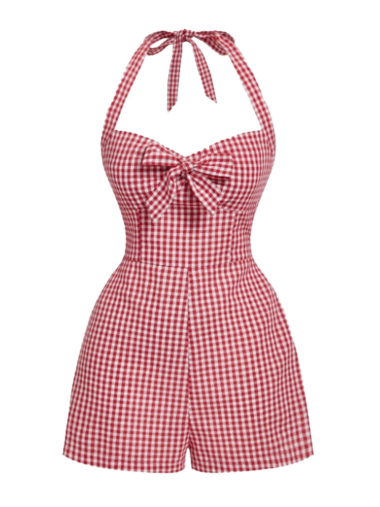1950s Halter Gingham Plaids Bow Romper