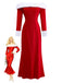 1930s Off-Shoulder Faux Fur Trim Christmas Dress