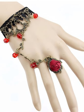 Vintage Gothic Rose Vine Lace Crystal Ring Bracelet