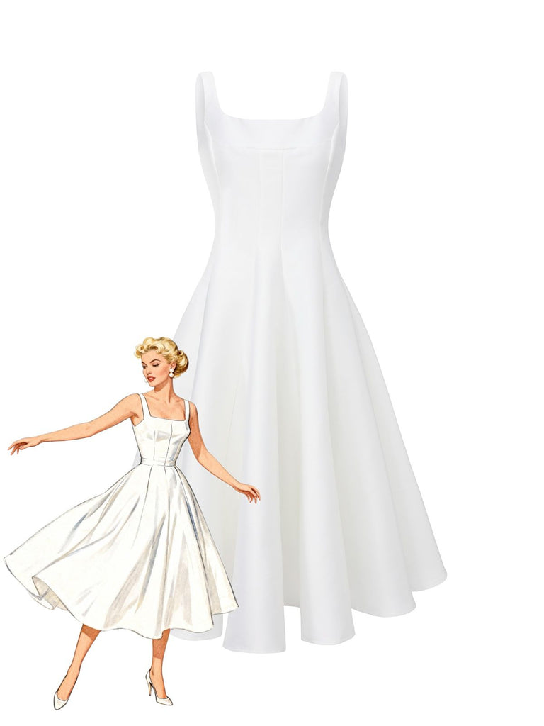 White 1950s Solid Wide Strap Evening Dress