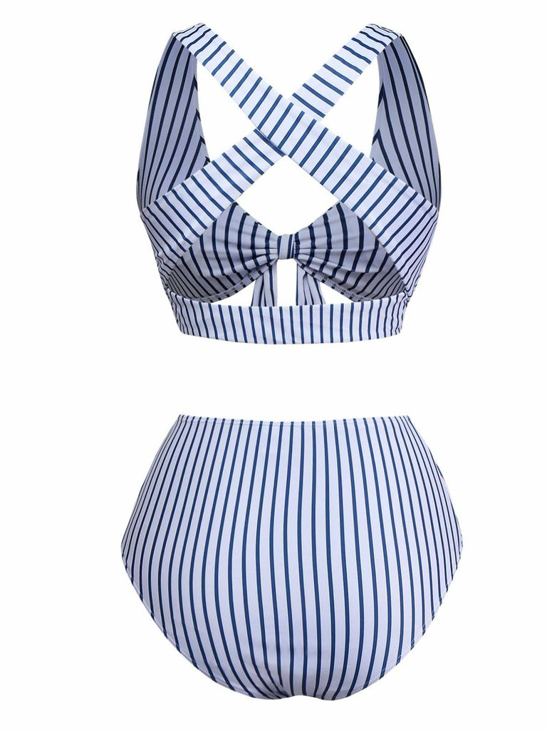 1950s Stripes Criss-Cross High-Waist Bikini Set