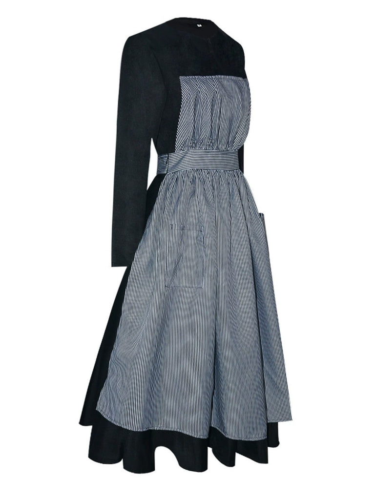 Black 1950s Sound Of Music Maria Striped Dress