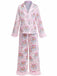 Pink 1950s Santa Print Fur Trim Pajama Set