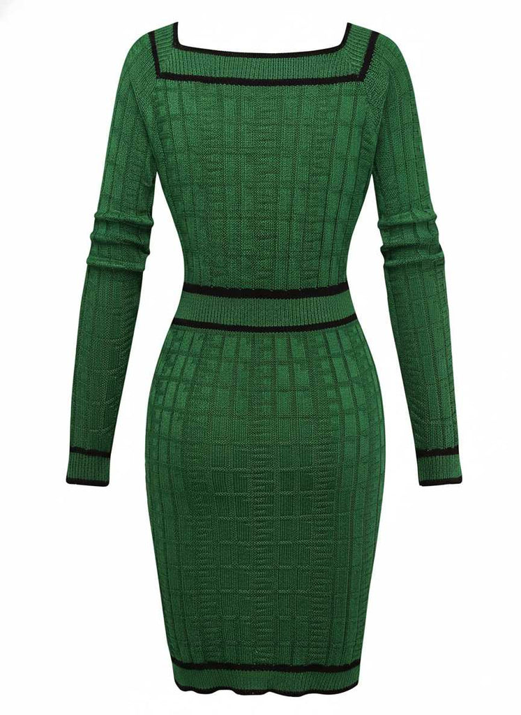 1960s Square Neck Pearl Button Knitted Dress