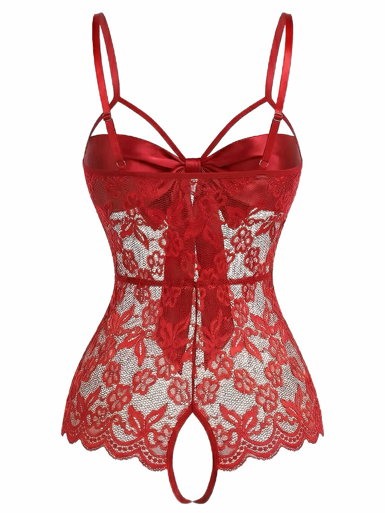 1970s Lace Satin Bow Adjustable Straps Lingerie