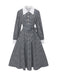 Black 1940s Houndstooth Puff-Sleeves Pearl Button Dress