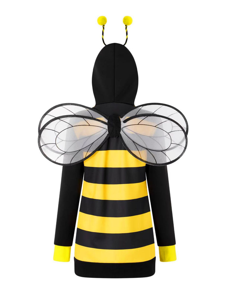 Yellow 1960s Striped Bee Cosplay Hooded Dress