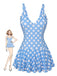 Blue 1960s Polka Dot Petal Neck Swimsuit