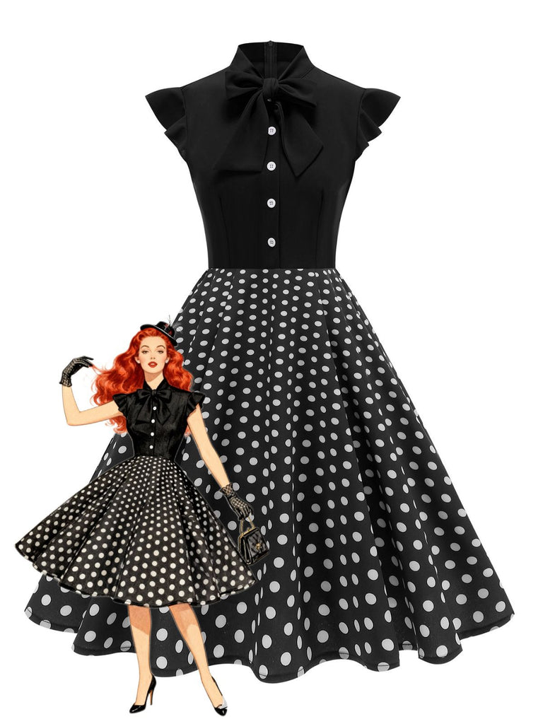1950s Polka Dot Bow Swing Dress