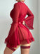 Red 1960s Solid Sheer Lace Patchwork Sleepwear Set