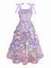 Purple 1940s 3D Floral Bow Strap Mesh Dress