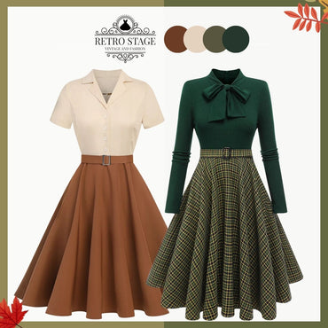 Khaki 1950s Snow White Style Button Dress