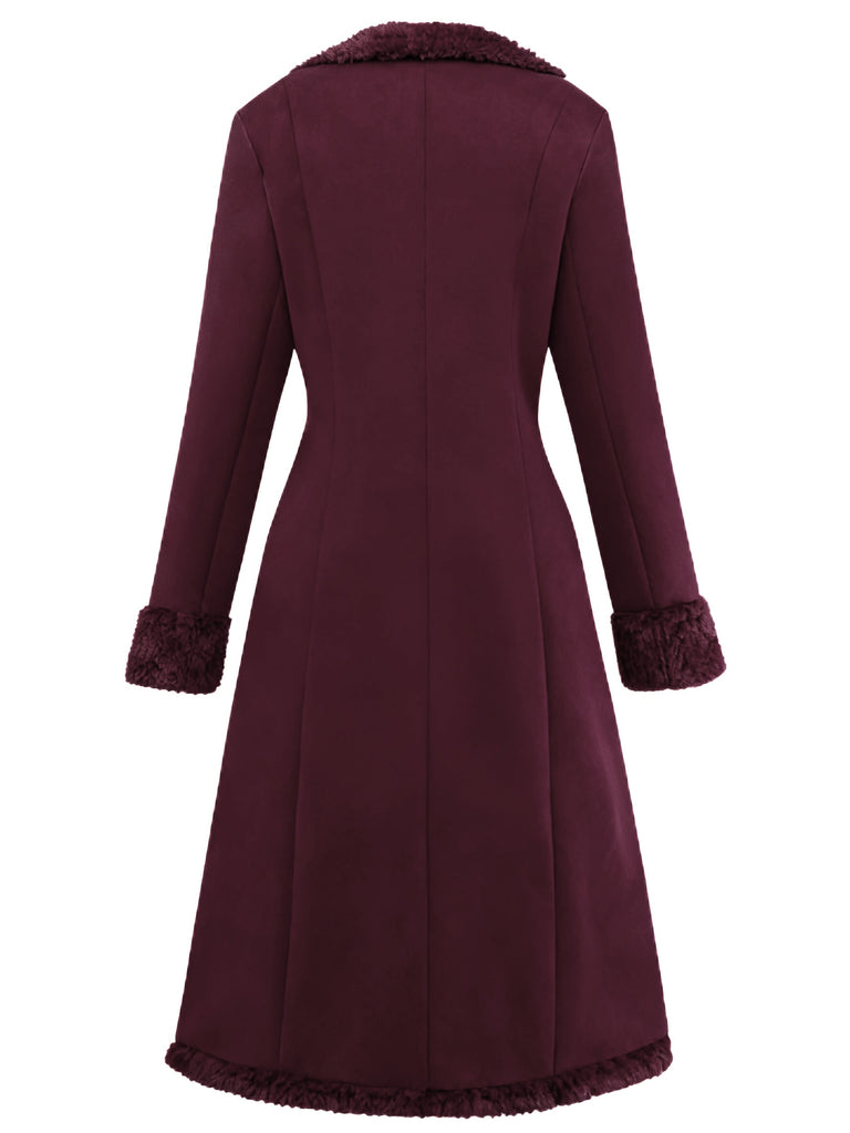 1930s Solid Lapel Button Suedette Mid-Length Coat