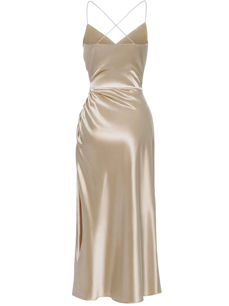 Champagne 1930s Satin Backless Slip Dress