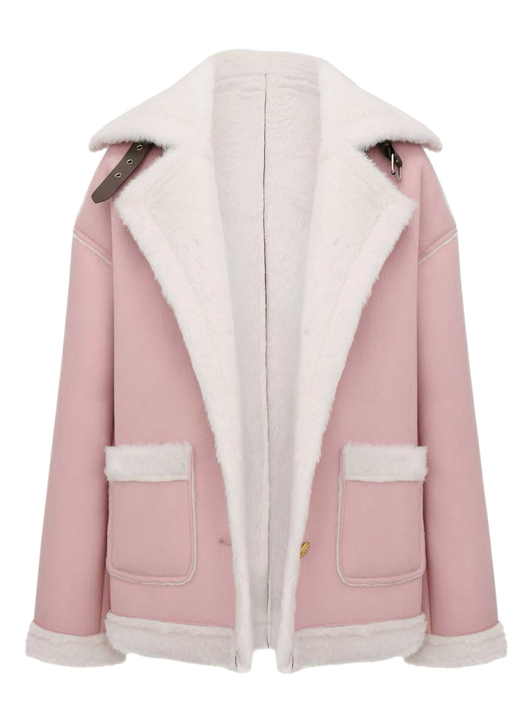 1940s Lapel Plush Buckle Pocketed Jacket