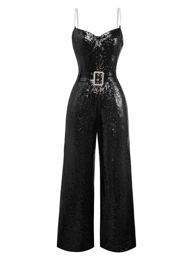 1970s Chain Strap Sequined Disco Jumpsuit