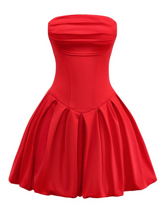 1950s Solid Basque Waist Strapless Bubble Dress