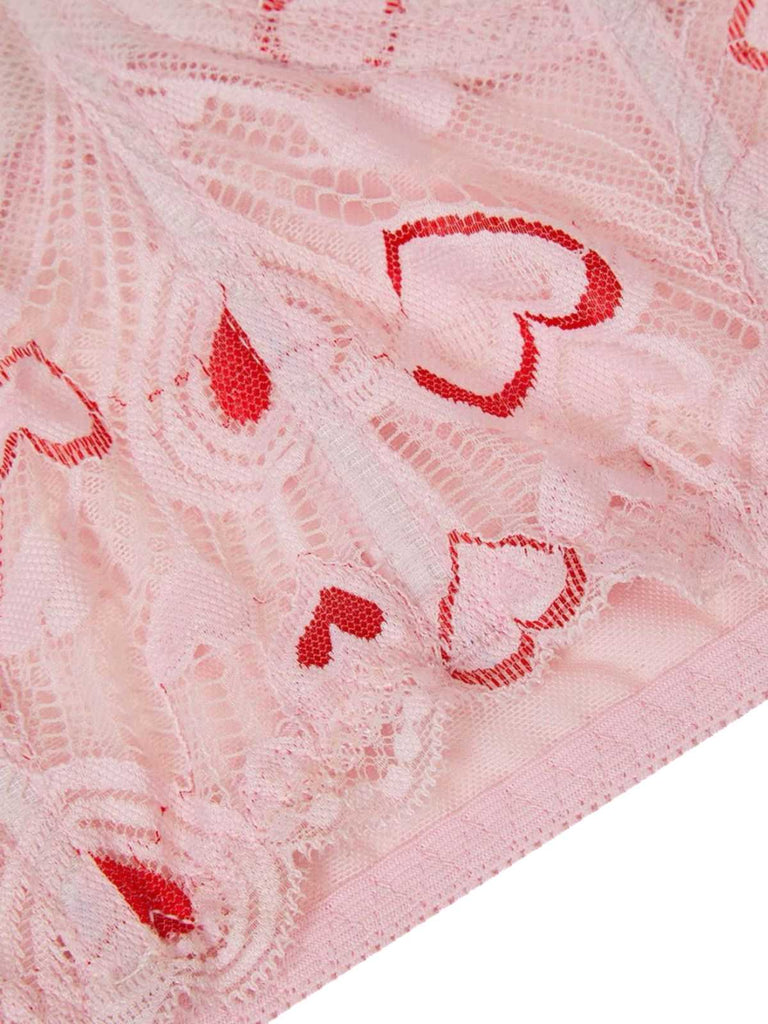 Pink 1950s Valentine's Day Lace Heart Boned Corset