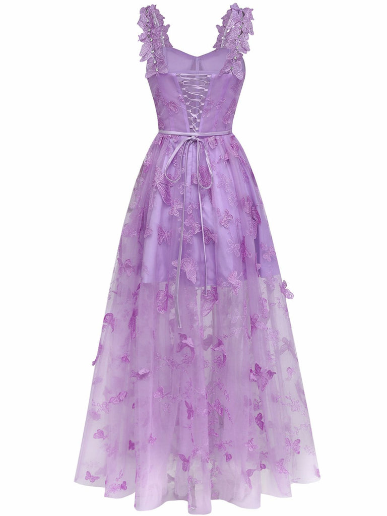 1930s Spaghetti Strap 3D Butterflies Mesh Maxi Dress